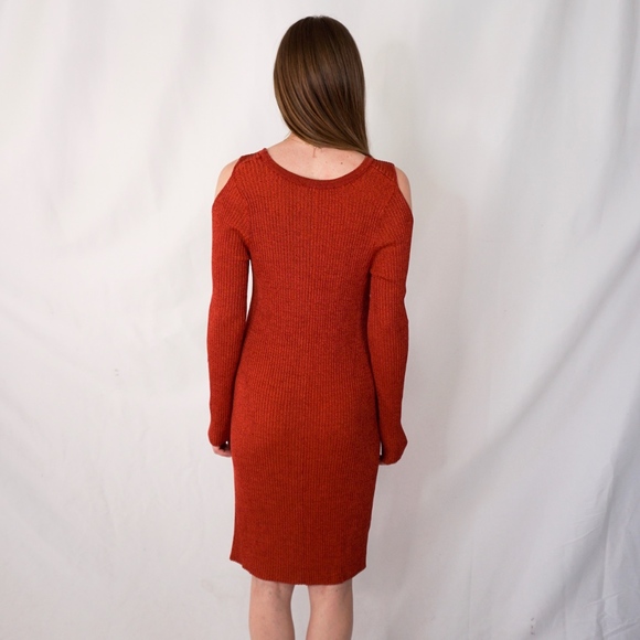 BCBG MaxAzria Orange Rib Cold Shoulder Knit Dress - Picture 5 of 8